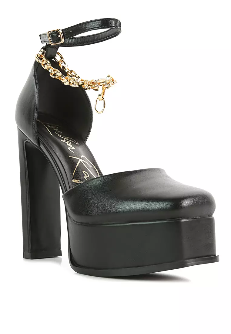 Buy London Rag Black Faux Leather High Heeled Platform Sandals