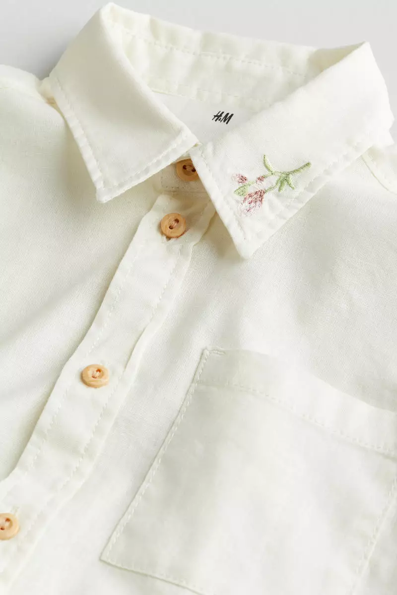 Buy H M Embroidered motif linen blend shirt 2024 Online ZALORA