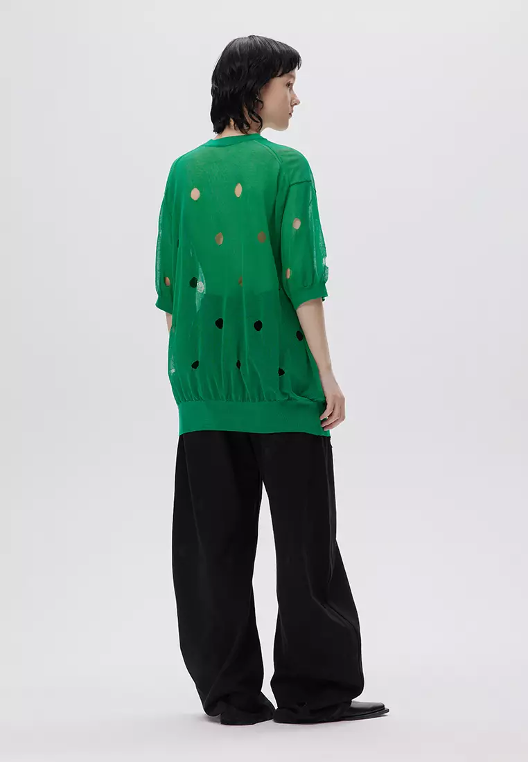 JNBY Women's Lace-Trimmed Short-Sleeved Knit Top