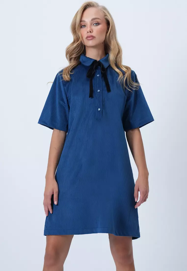 Buy Alacati Polo Collar Half Placket Buttoned Textured Velvet Mini Dress  Online | ZALORA Malaysia