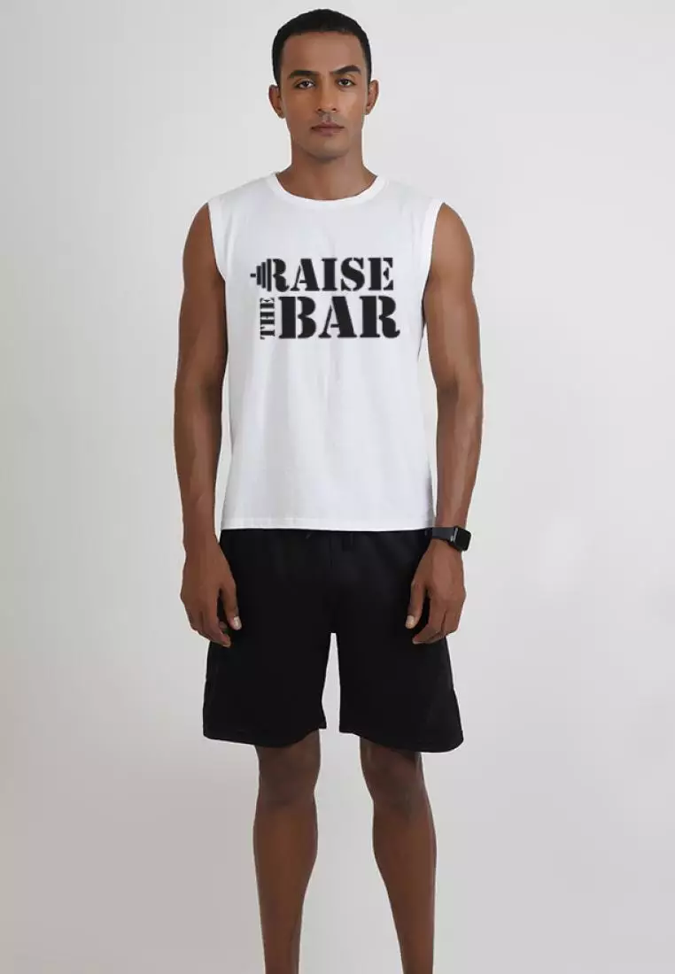Raise The Bar 白色棉质无袖健身/训练背心