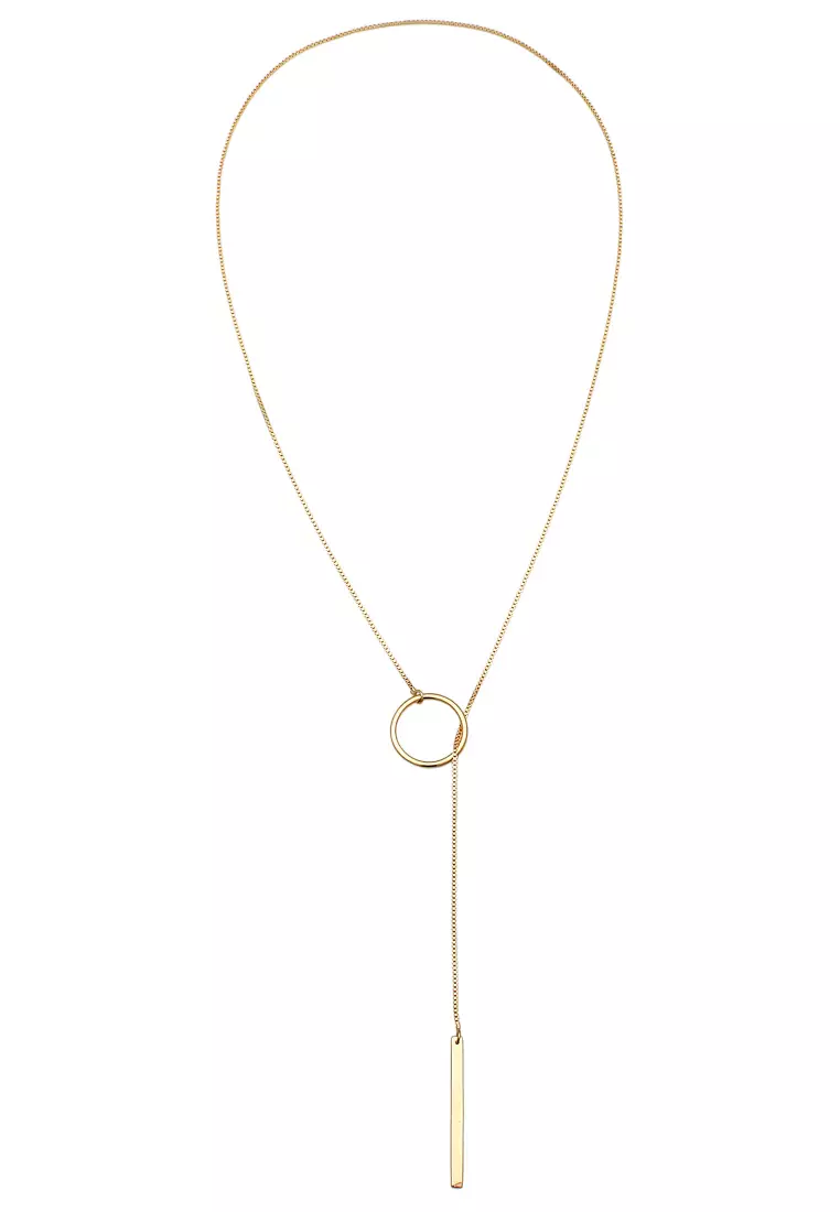 Kalung Perhiasan Perak 925 Wanita Y-Chain Circle Geo Gold Plated