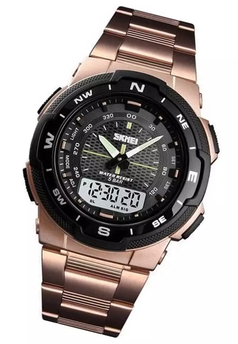 Jam Tangan Kasual Digital Analog Pria Waterproof Many Function Strap Tali Material Stainless Steel II99 ORIGINAL
