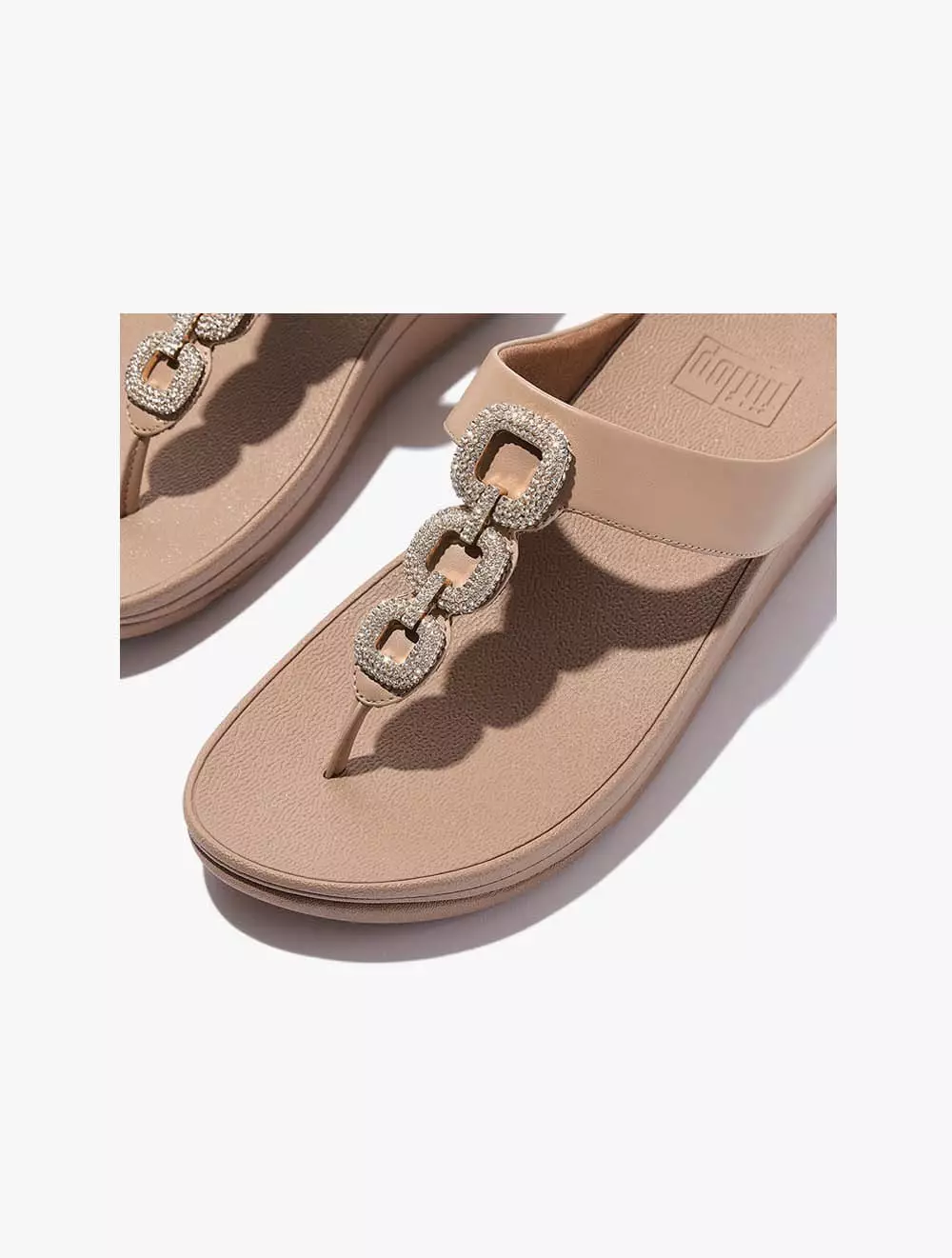 Fitflop Fino Crystal-Chain Leather Toe-Post Sandals - Classic Beige