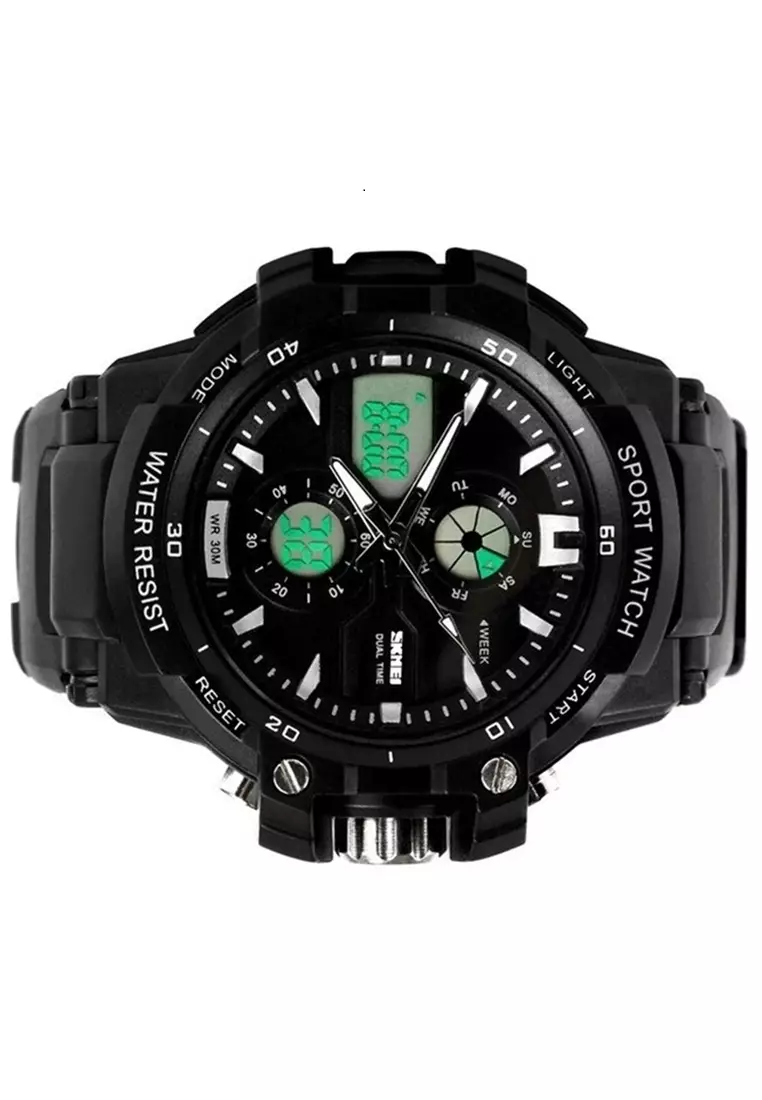 Jam Tangan Sport Pria Analog Stopwatch Waterproof Strap Tali Material Silicon KH01 ORIGINAL