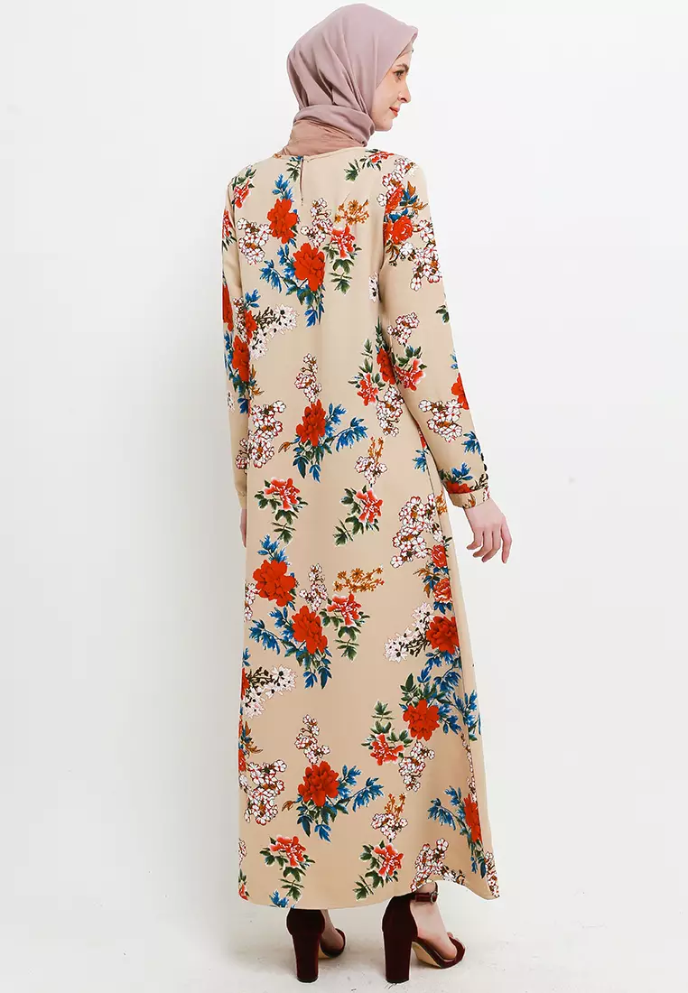 Jina Maxi Dress In Beige Floral Print