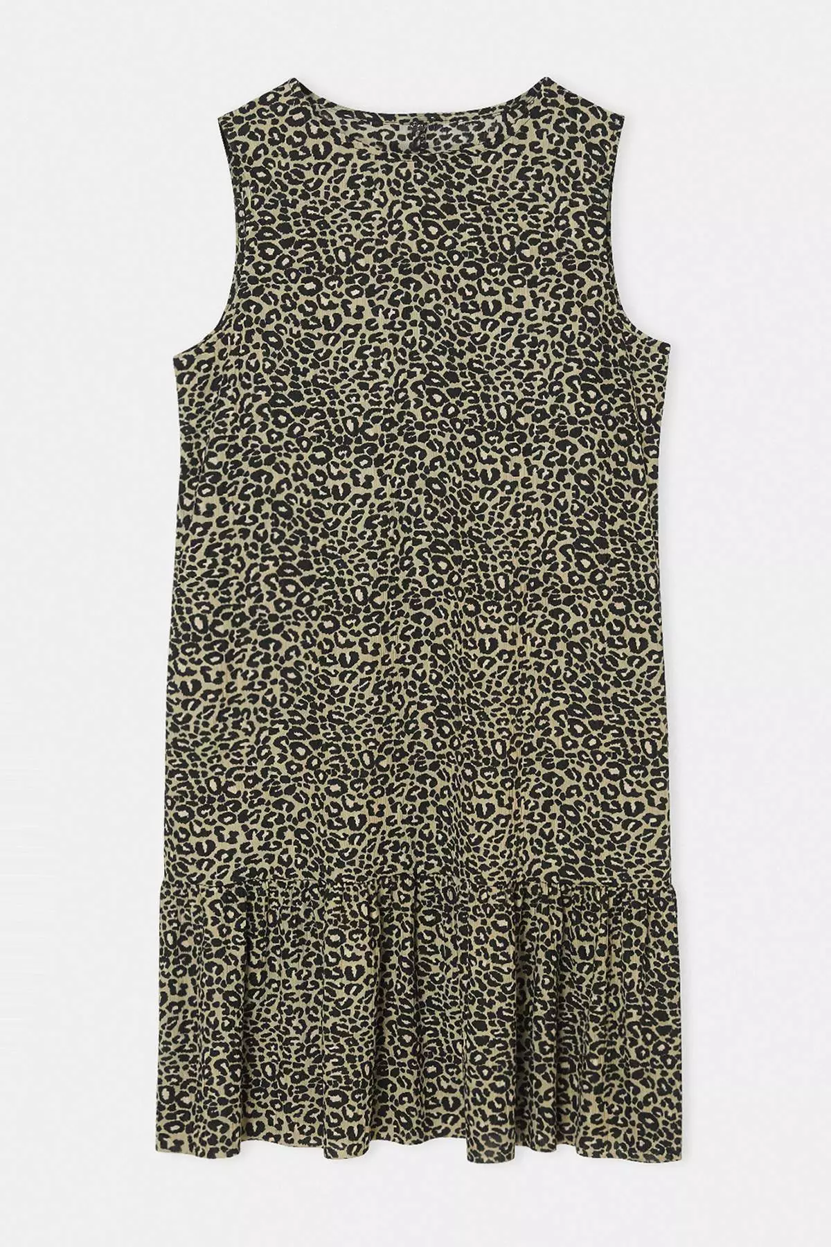 Green Printed Zero Sleeve Flounces Shift Mini Stretchy Knitted Plus Size Dress Tbbss24Ah00131