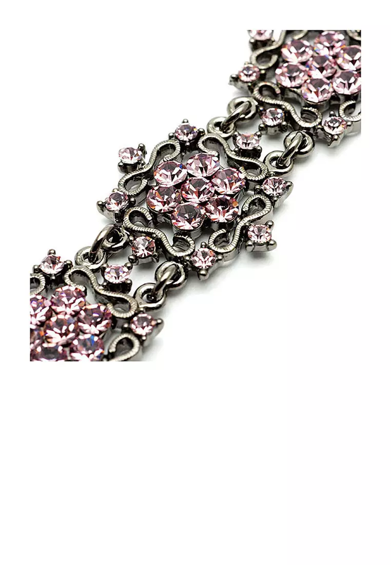 Antique Bracelet with Pink Austrian Element Crystals