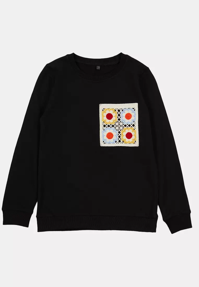 Black Girls Printed Cotton Knitted Sweatshirt Tkdaw25Sw00011