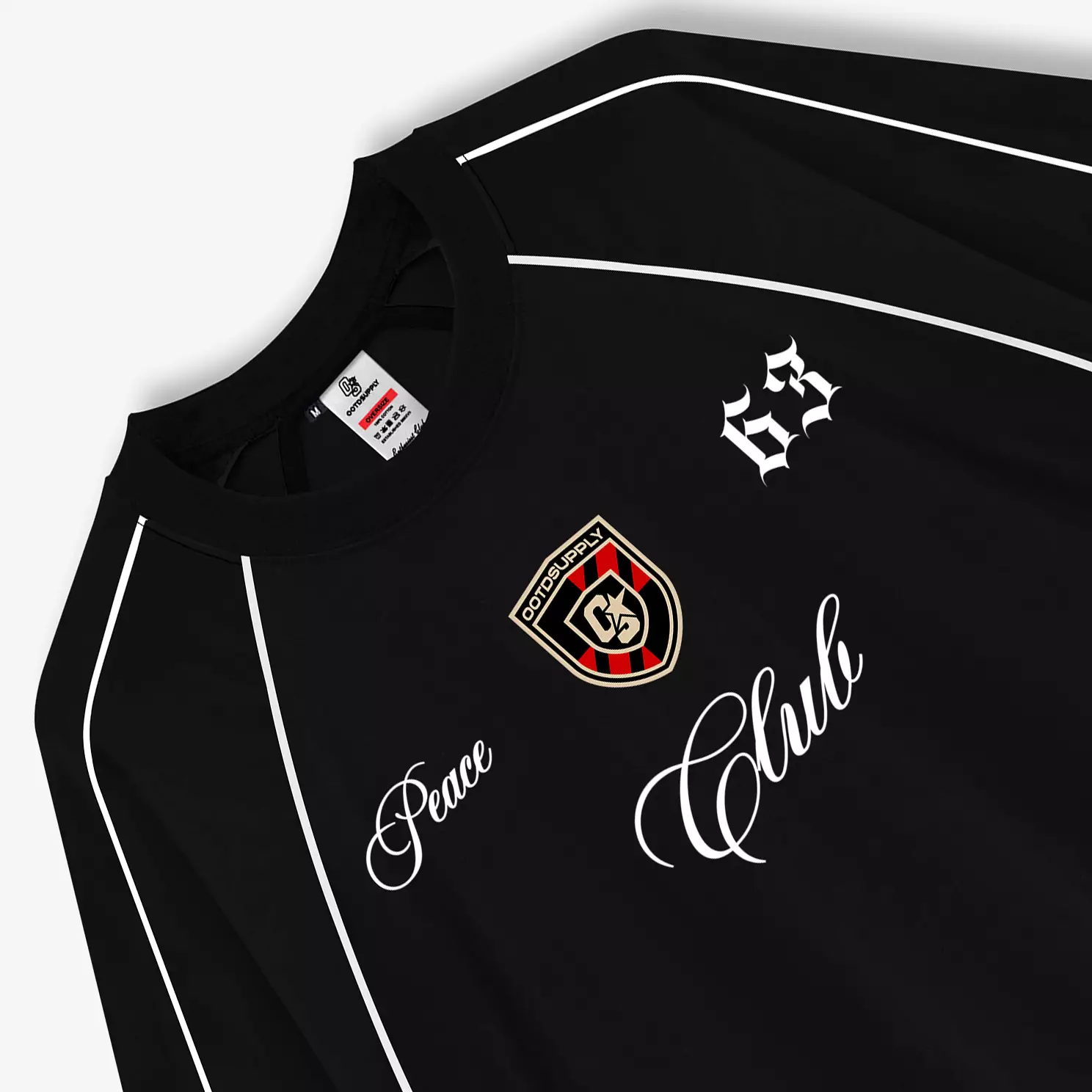 OOTDSUPPLY Oversized Raglan List V3 Peace Club Black & White | Oversize Pria & Wanita OVZRGL005