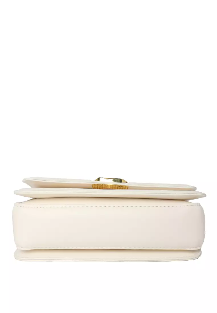 Classic Gold Buckle Flap Bag in White