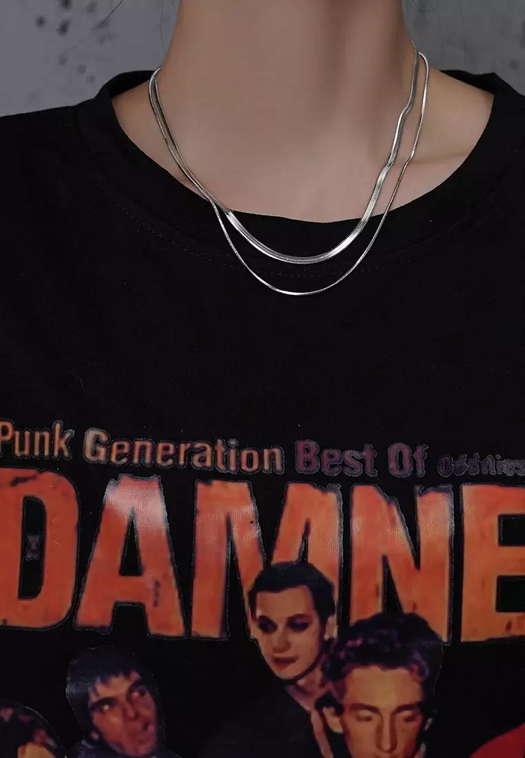 Kalung Pria Fashion Korea Double Kalung Titanium Anti-Menghitam Cowok Kotak Gratis silver