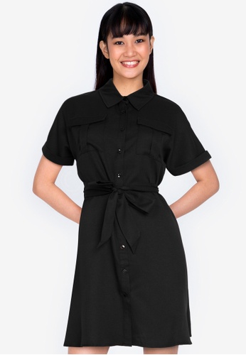 ZALORA BASICS black Shirt Dress with Tie 3C5FFAA07820FAGS_1