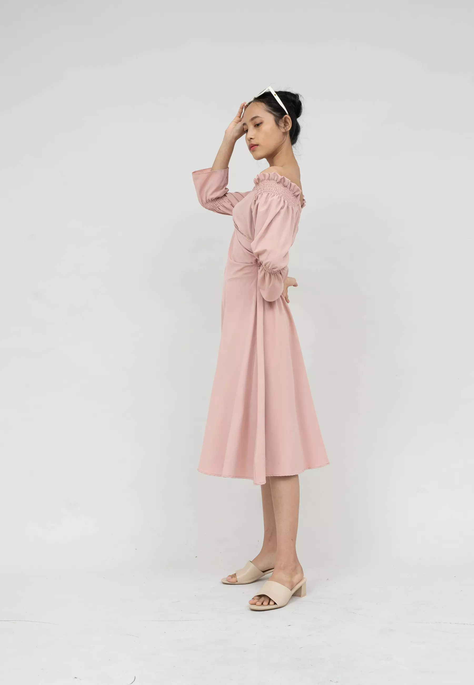 Houseofcuff Blossom Dress in Soft Pink Dress Crepe Model Sabrina