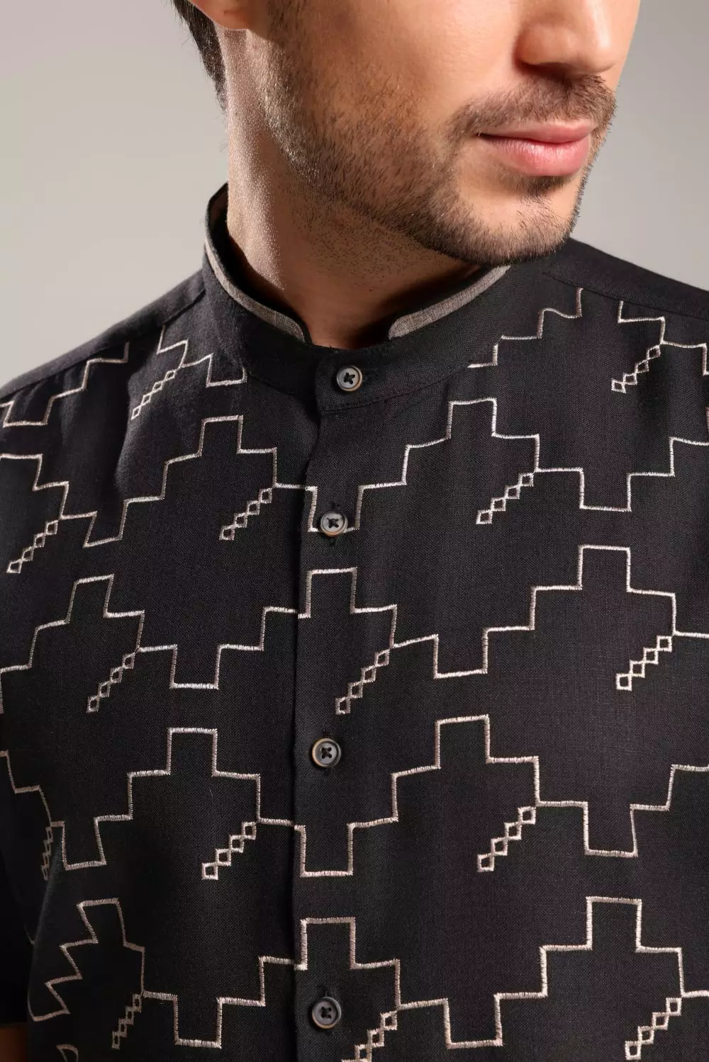 MOC Kemeja Koko Lengan Pendek Pria Zariyat - Black