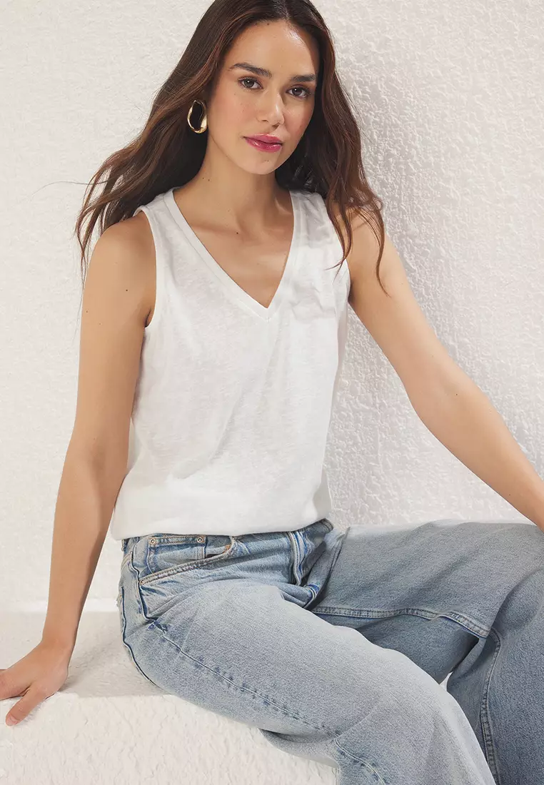 Ecru Linen Look Regular Pattern Knitted Undershirt TWOSS25AL00037