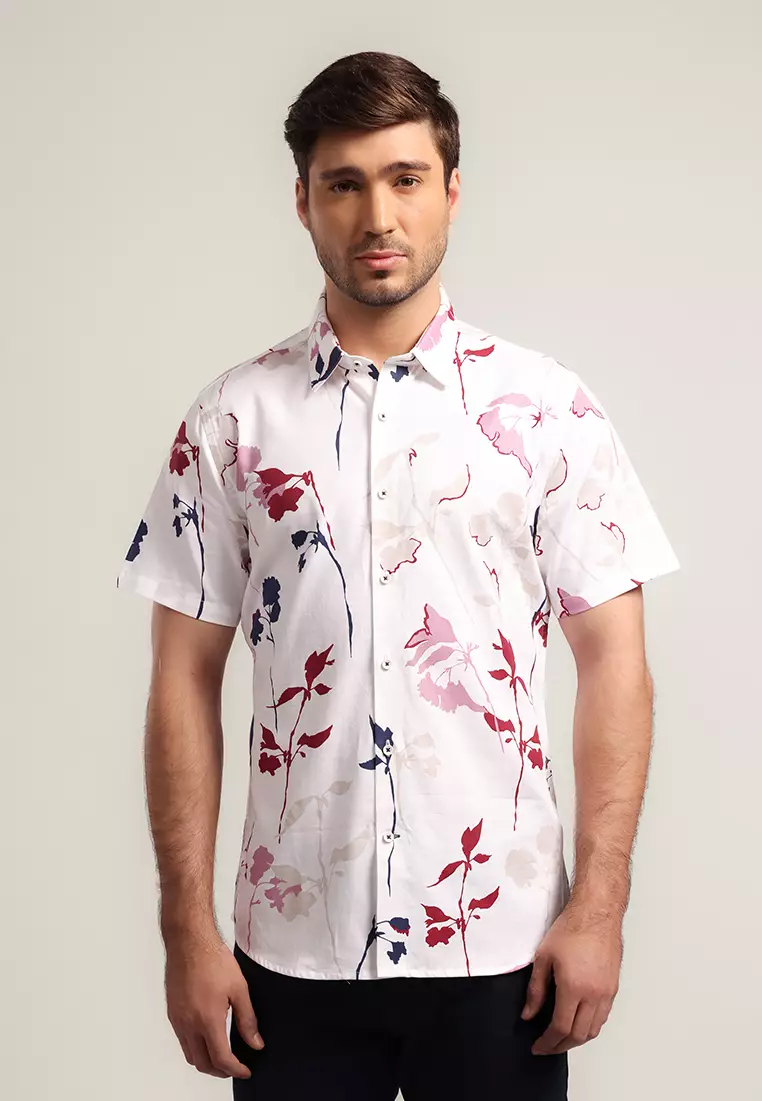 MOC - Kemeja Motif Pria Lengan Pendek Alfie - White