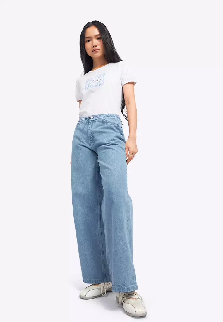 Wide Leg Drawstring Denim Pants