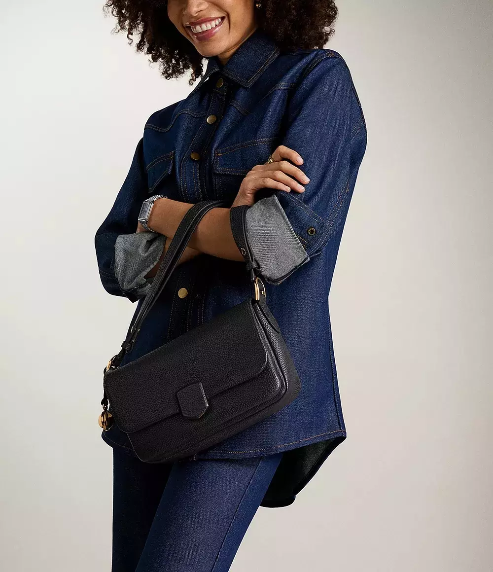 Fossil Lennox Leather Shoulder Black Tas Bahu Wanita ZB11116-001