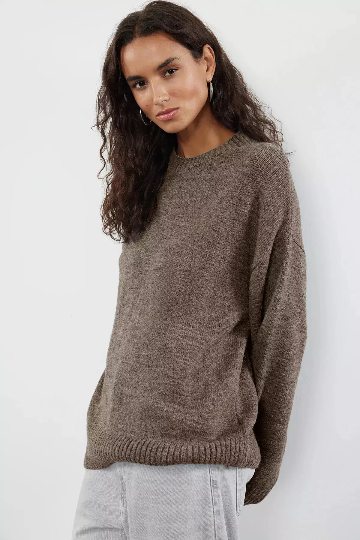 Mink Wide Pattern Crew Neck Knitwear Sweater TWOAW25KZ00168