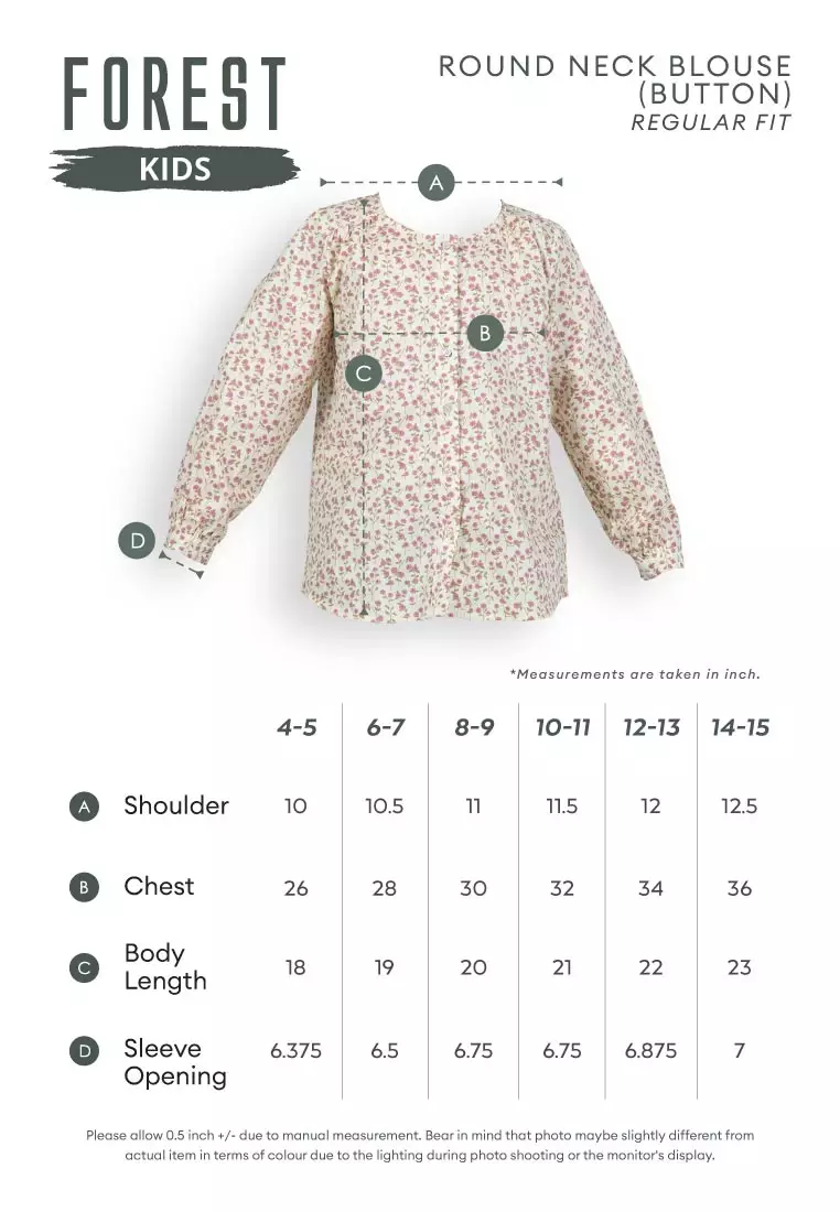 Forest Kids Girls Floral Pattern Cotton Button Blouse Woven Long Sleeve Top - FK820084-30DkBlue
