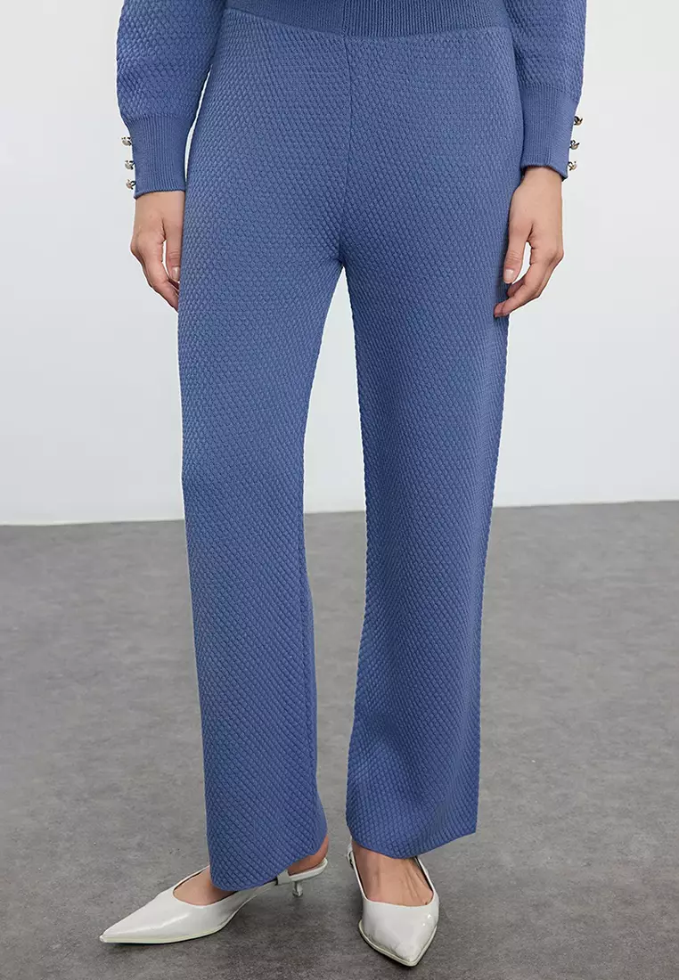 Indigo Pearl Buttoned Knitwear Bottom-Top Set TCTAW25US00035
