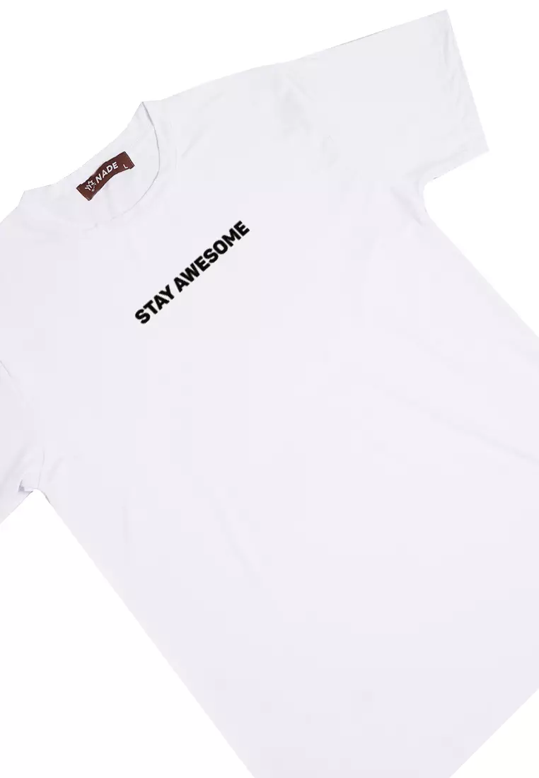 NTD76 kaos slim fit pria anti kusut lengan pendek "stay awesome" putih