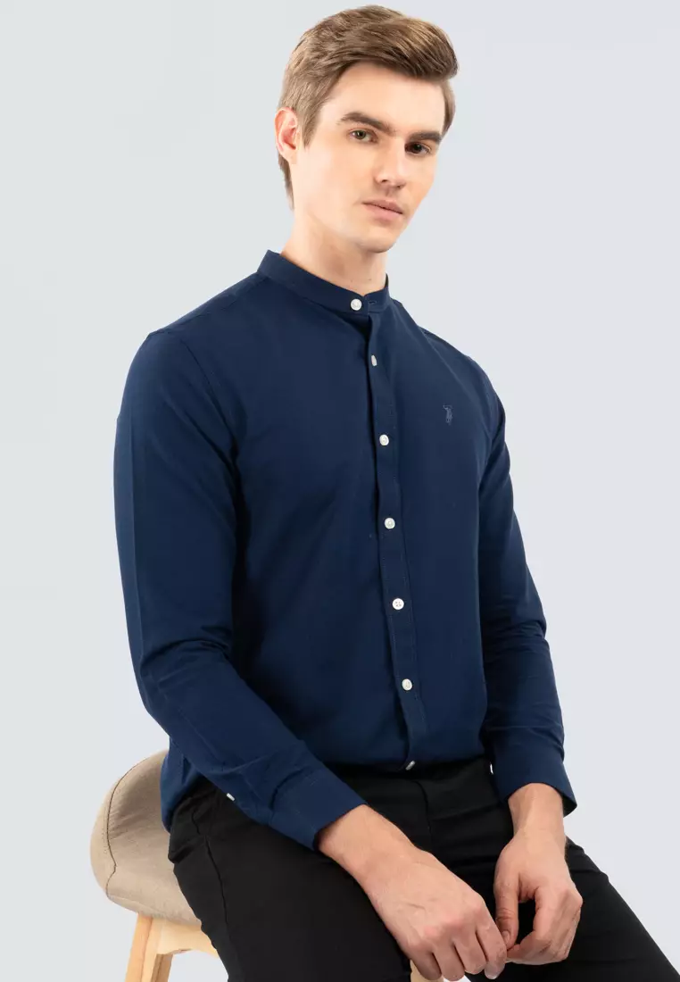 Polo Haus - Men’s Cotton Mix Signature Fit Mandarin Collar Long Sleeve MBLSE002