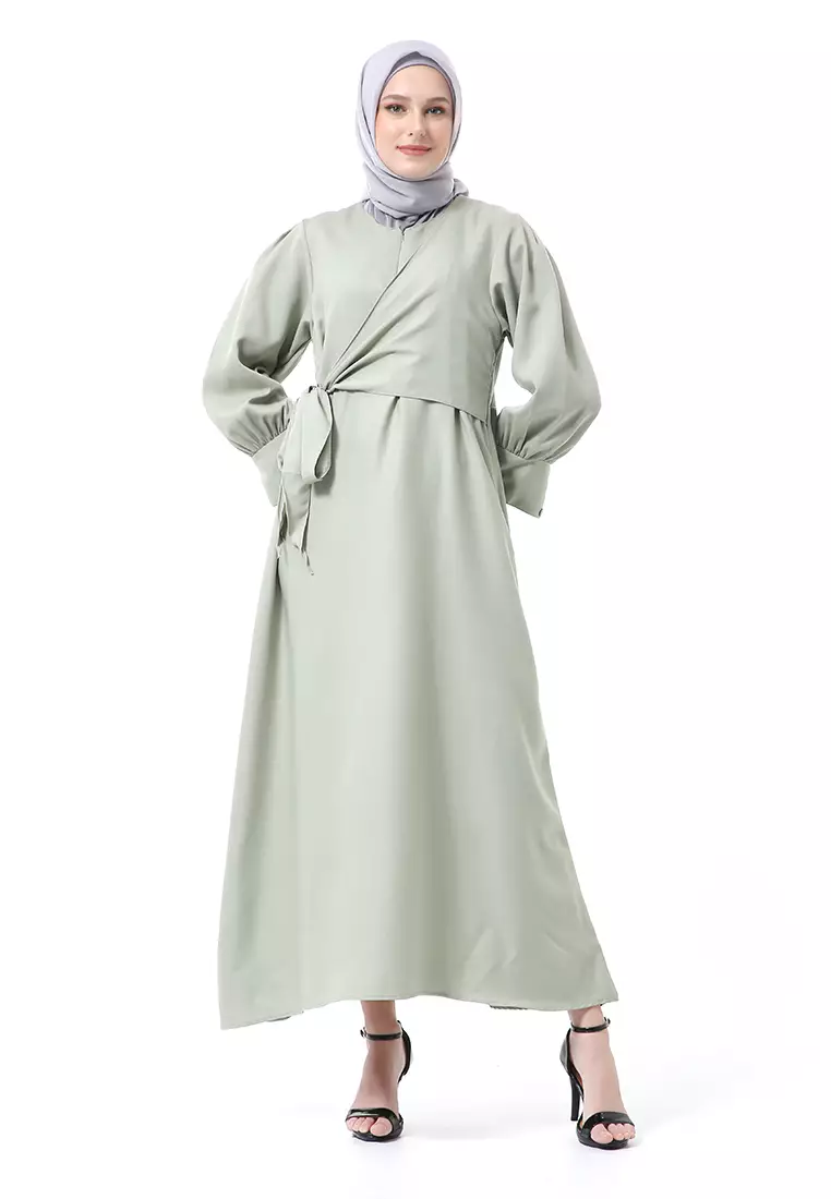 Alliyah Dress Gamis Muslimah Long Sleeve Model Balon Regular Fit Premium High Quality - Mint