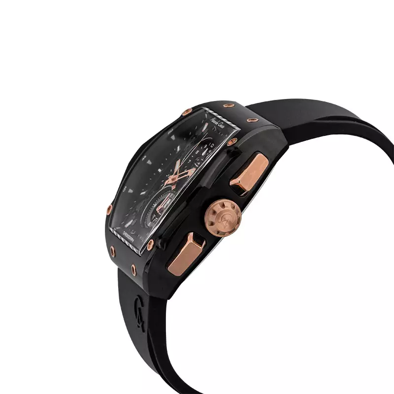Jam Tangan Pria Alexandre Christie AC 6608 MC RBRBA Chronograph Men Black Dial Black Rubber Strap