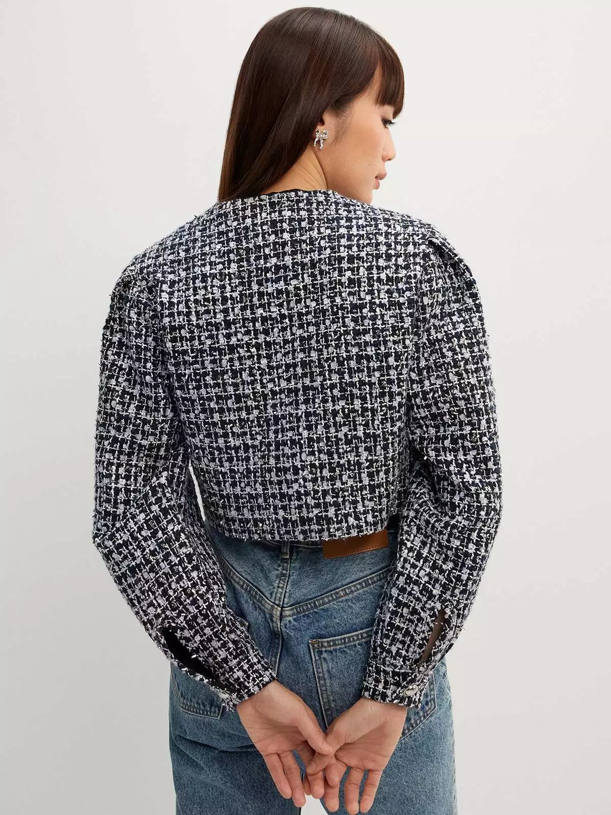 Cropped Tweed Jacket - Navy