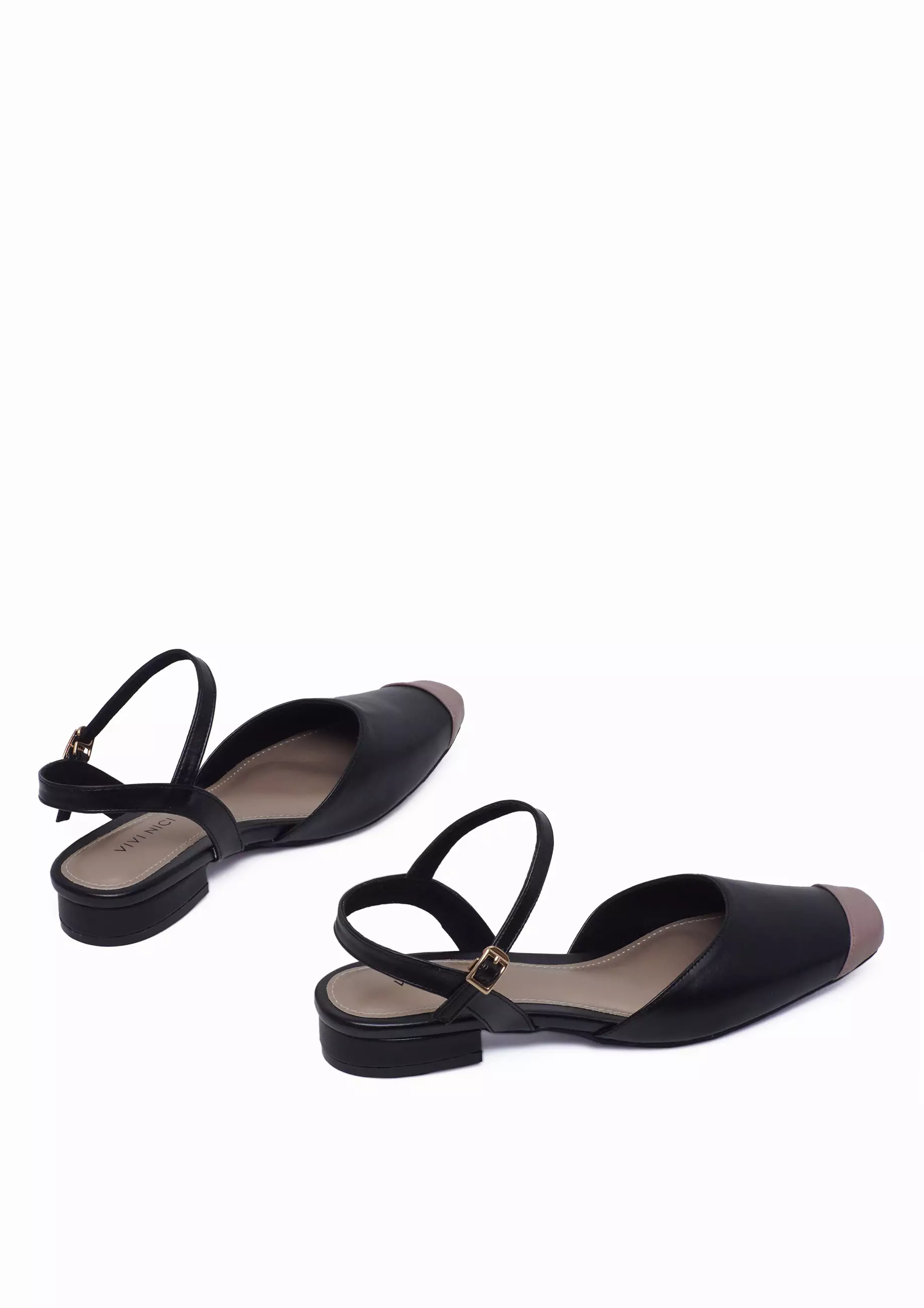 VIVI NICI - Charlotte Sepatu Sandal Mules Wanita Hak 2 Cm Black Solid