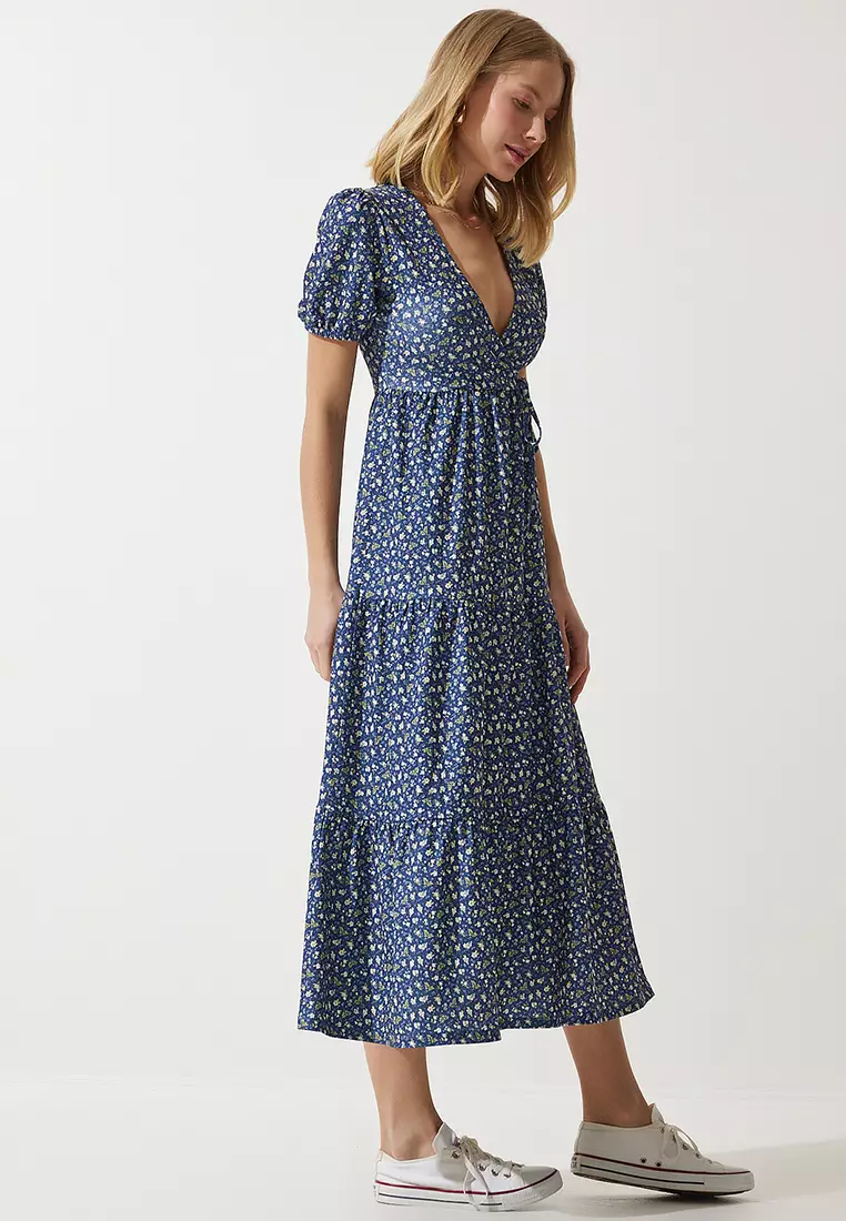 Floral Patterned Wrap Collar Dress