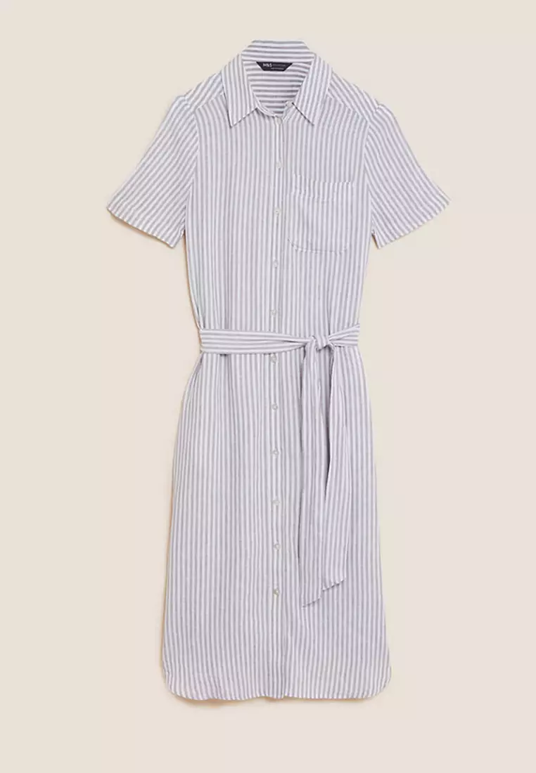 Jual Marks & Spencer Linen Rich Tie Waist Midi Shirt Dress Original ...