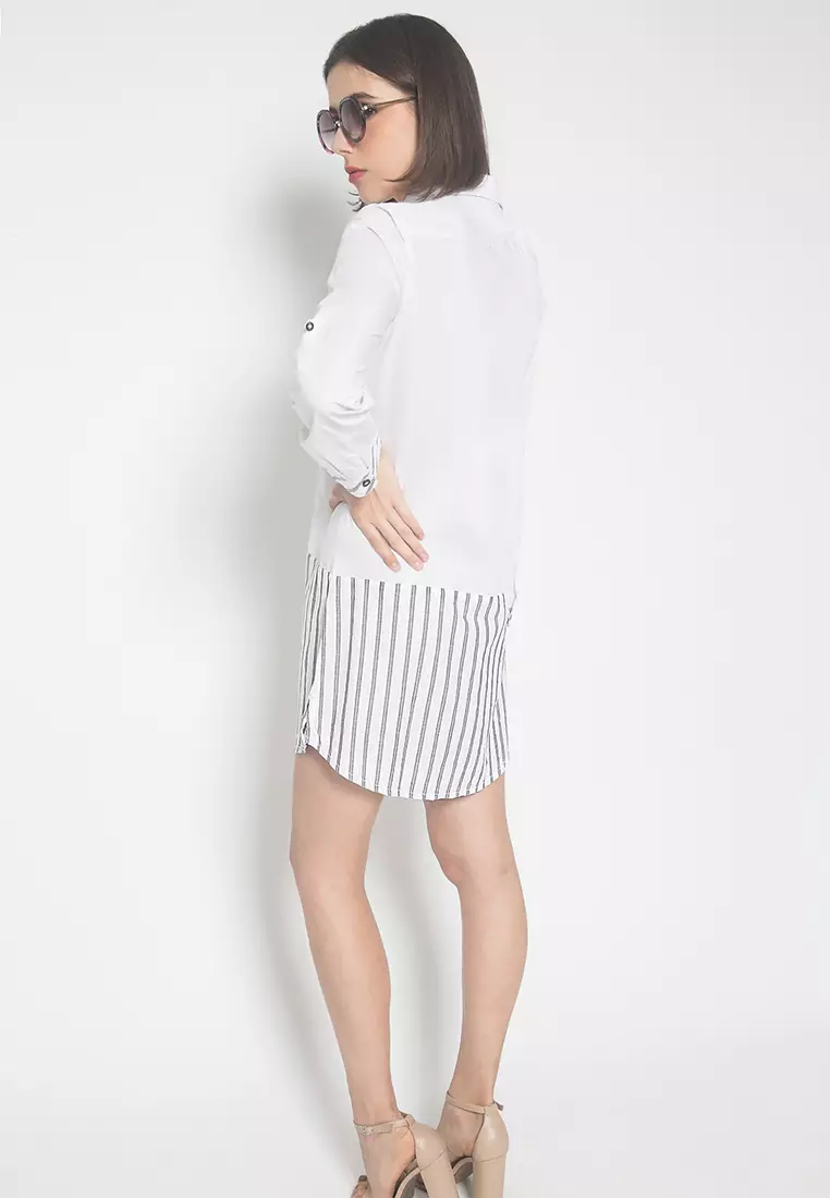 LGS - Kemeja Wanita - Salur - Putih - Slim Fit - LSH.380.P1377L.573.C-L/S