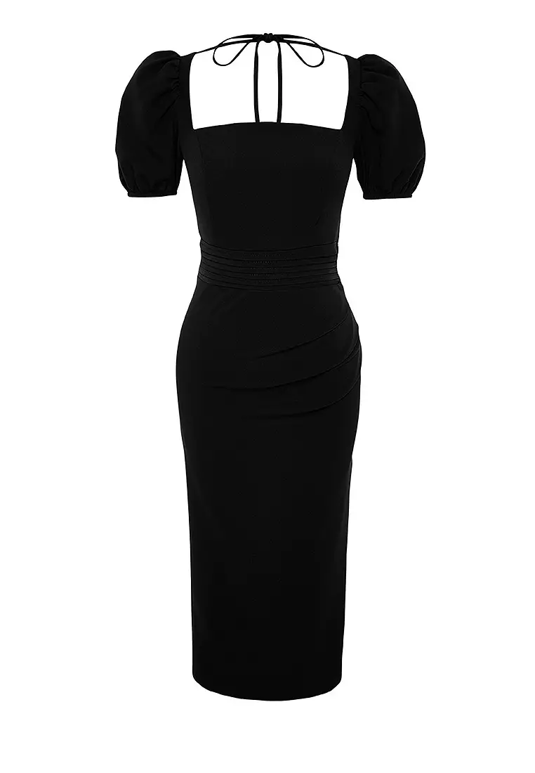 TRENDYOL Damen A-Line Kleid | Quadratischer Kragen | Ärmellos | Aus Baumwollmix | Ecru | Für Lässige Anlässe