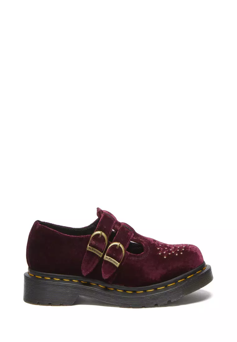 Discount on Dr. Martens  shoes - SKU: 8065 Vegan Velvet Mary Jane Shoes Cherry Red Women