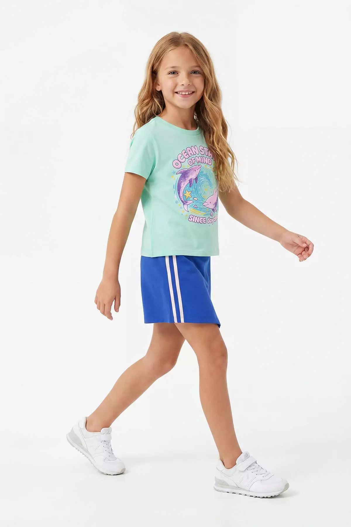 Green Printed Knitted Girls' Top And Bottom Set Tkdss26Au00082
