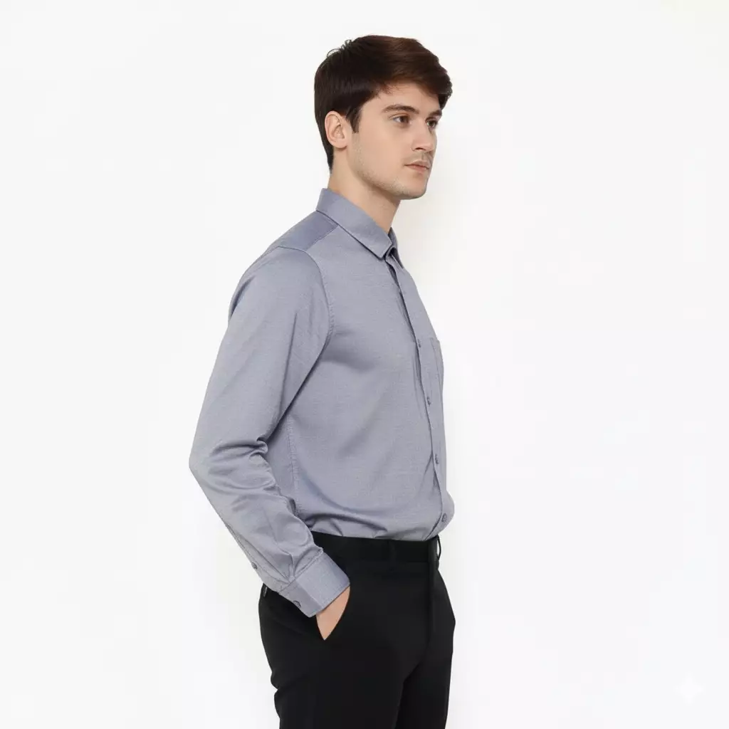 Lawell Kemeja Pria Lengan Panjang Slim Fit Katun 100% Warna Silver Blue – WALT-MLNS