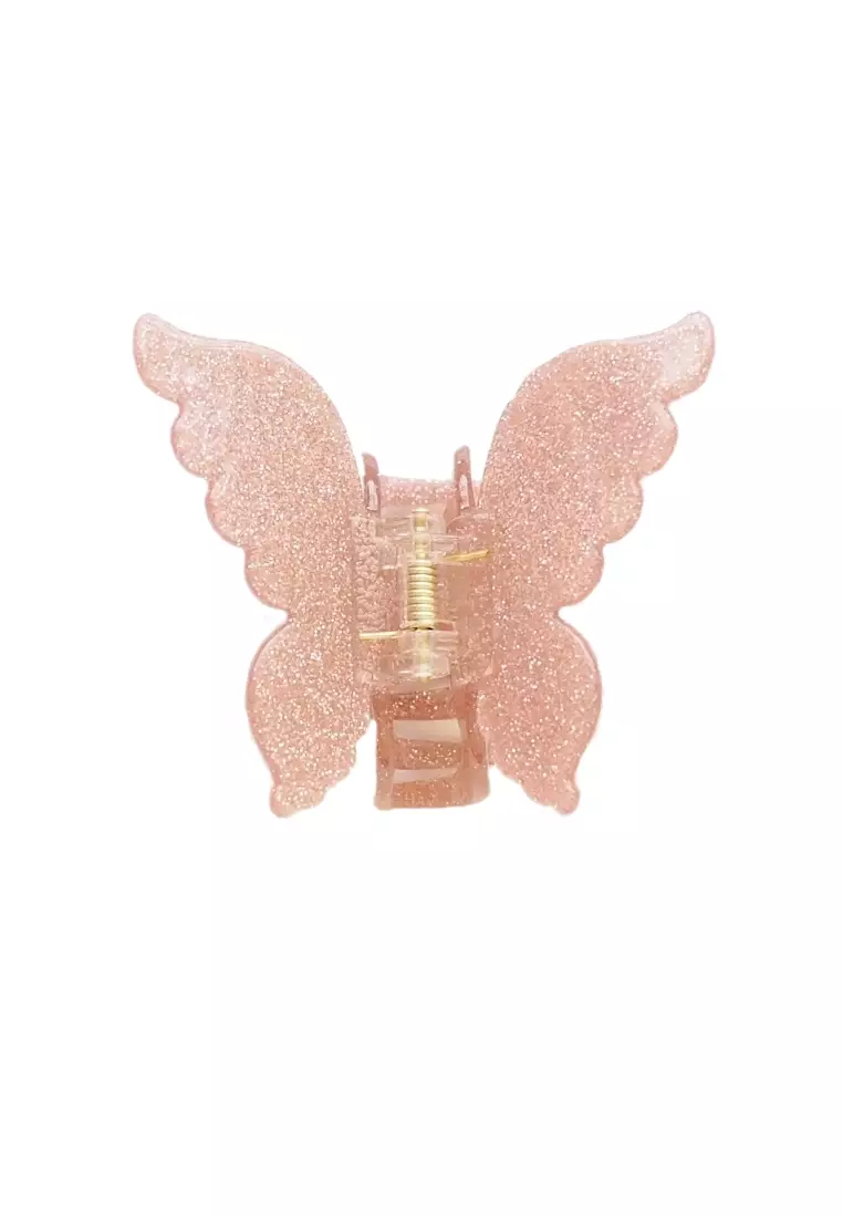 Butterfly Claw Clip in Pink Glitter