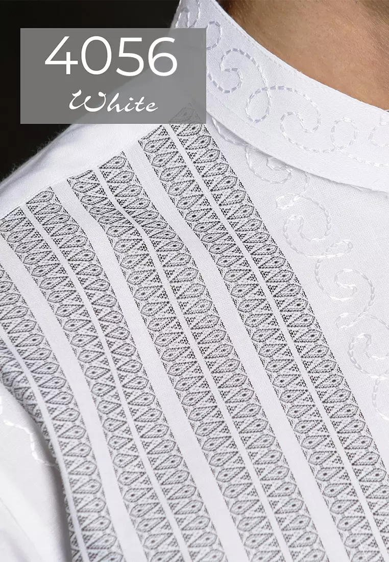 Casella Baju Koko Pria Lengan Pendek Arabesque Combination Design Series 4056 White