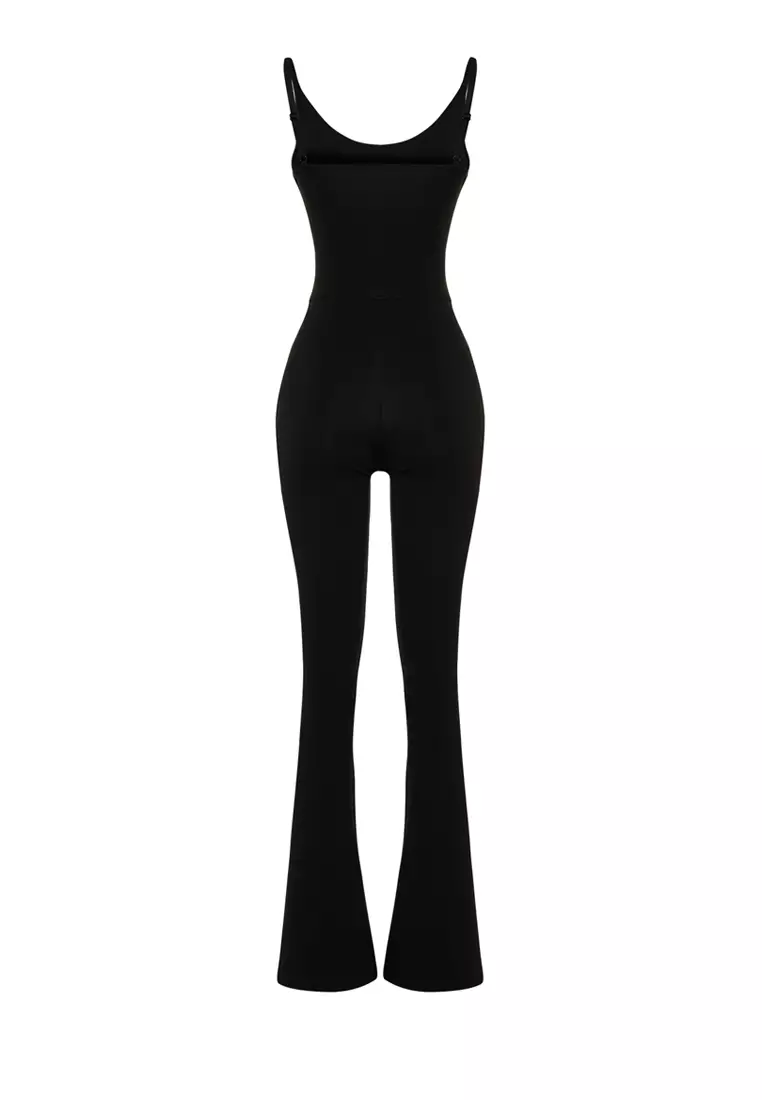 Black Extra Recovery Adjustable Rope Strap Support Yoga Knitted Sports Jumpsuit THMSS24TU00005