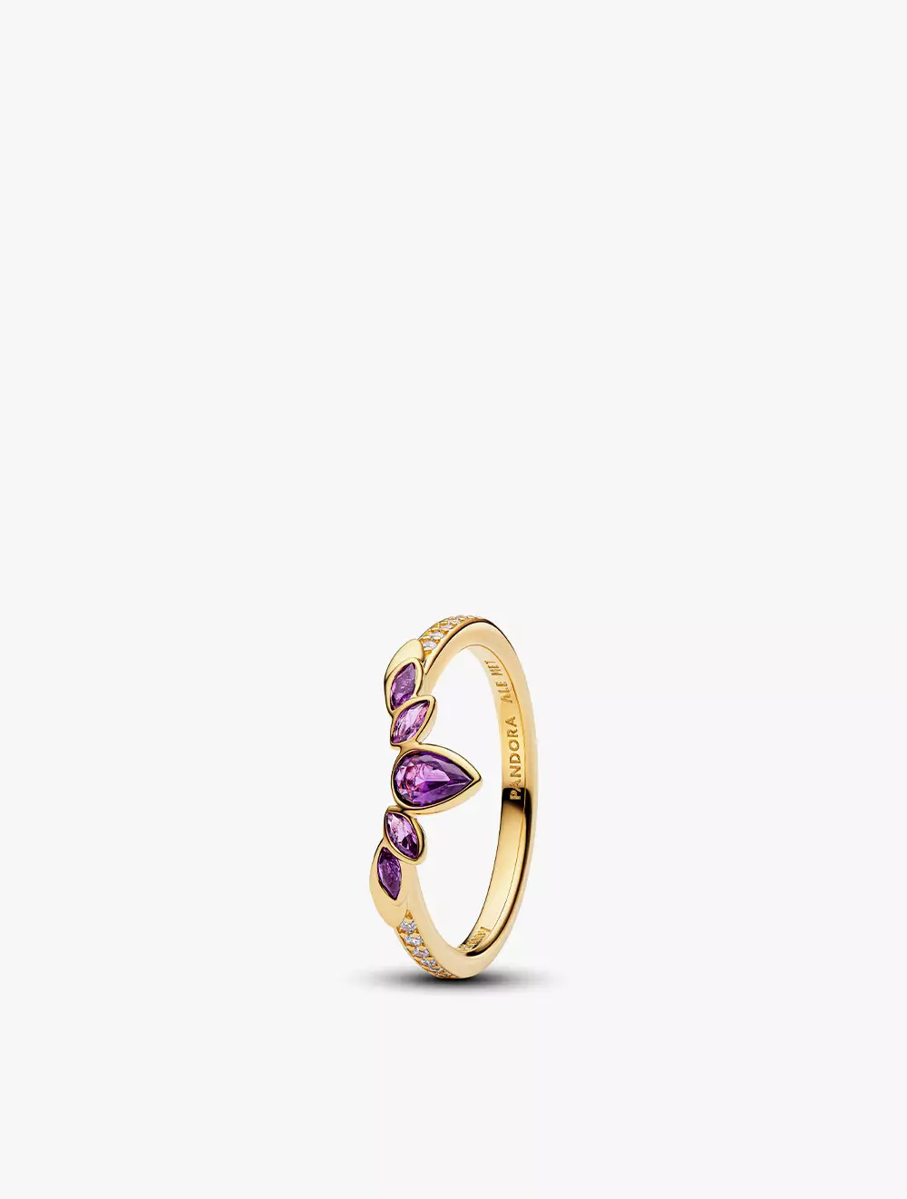 Disney Frozen Anna 14k Gold-Plated Ring with Violet Purple Crystal and Clear Cubic Zirconia - 54