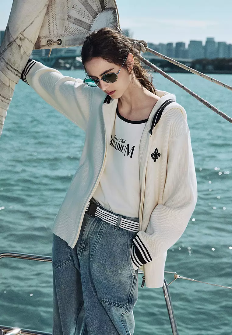 女裝刺繡鳶尾花 LOGO 連帽針織外套 開襟毛衣