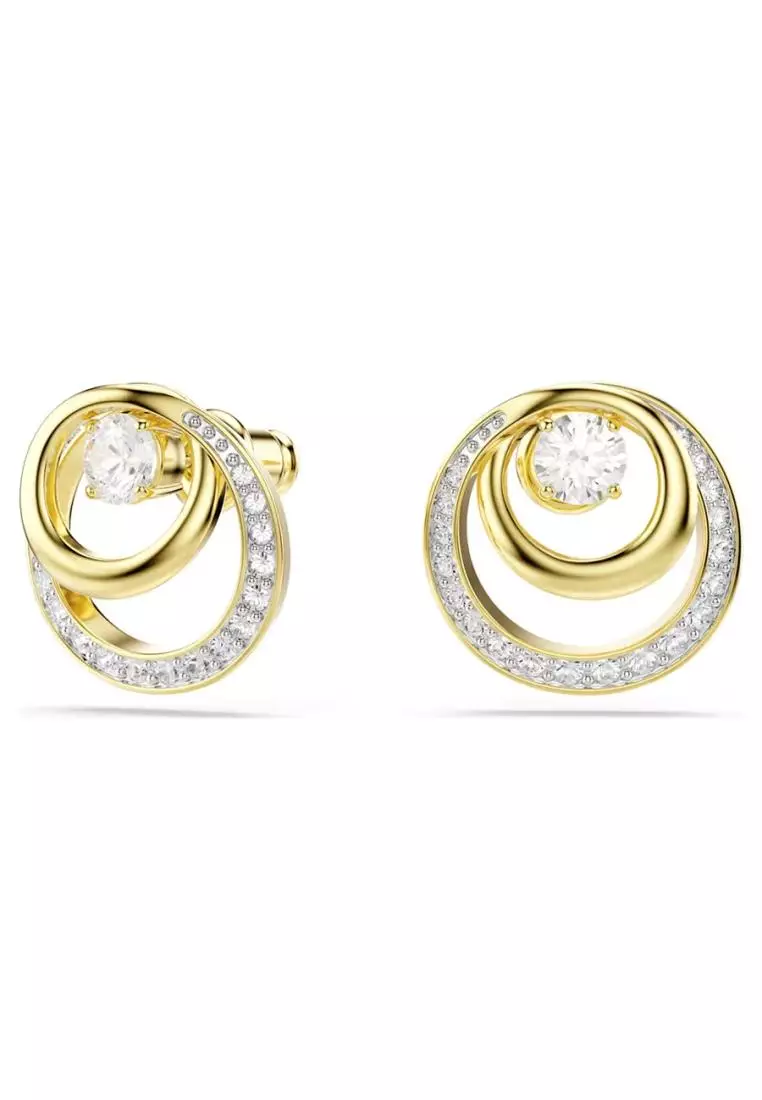 Hyperbola stud earrings, Round cut, White, 18K gold finish