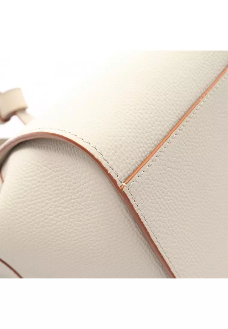 Pre-Loved LOEWE hammock drawstring bag mini Handbag leather light beige 2WAY