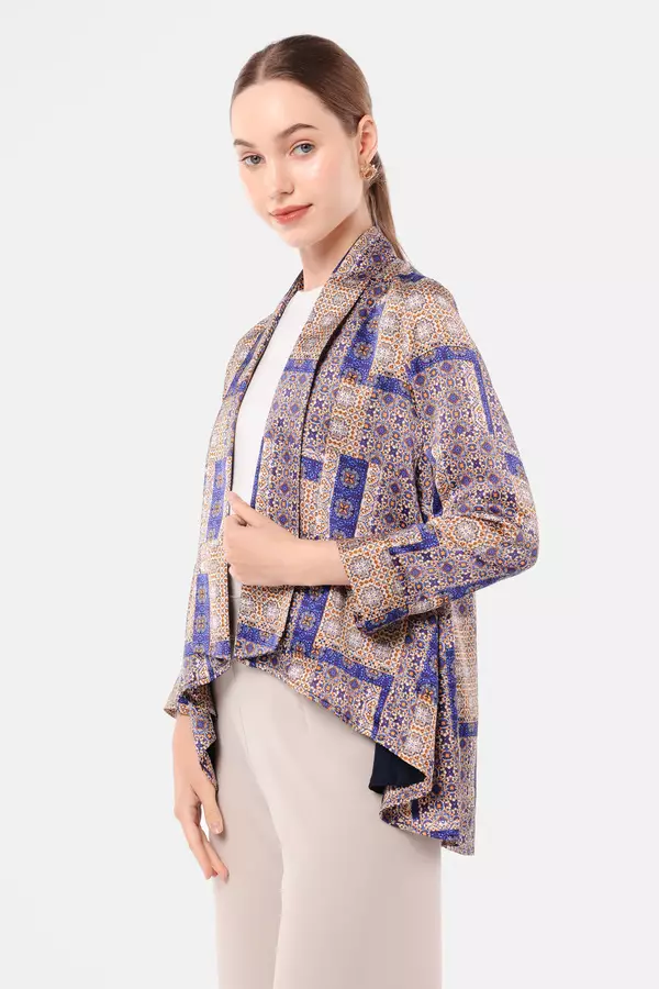 MINIMAL - Malika - Cardigan Motif Tenun Bunga - Navy Warna Navy