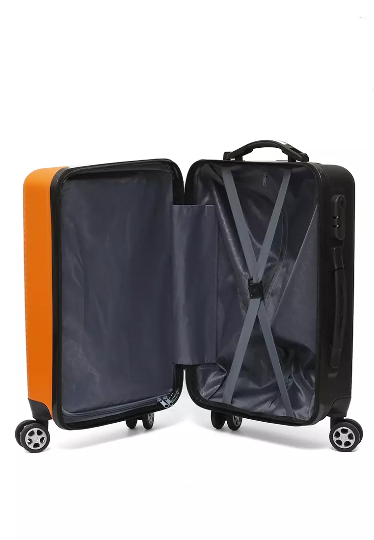 Carlton Koper Hardcase Unisex Size 20 Inch Dual Tone Color Large Compartment Suitcase Code Lock System Material ABS+PVC Coated ORIGINAL - Orange Black