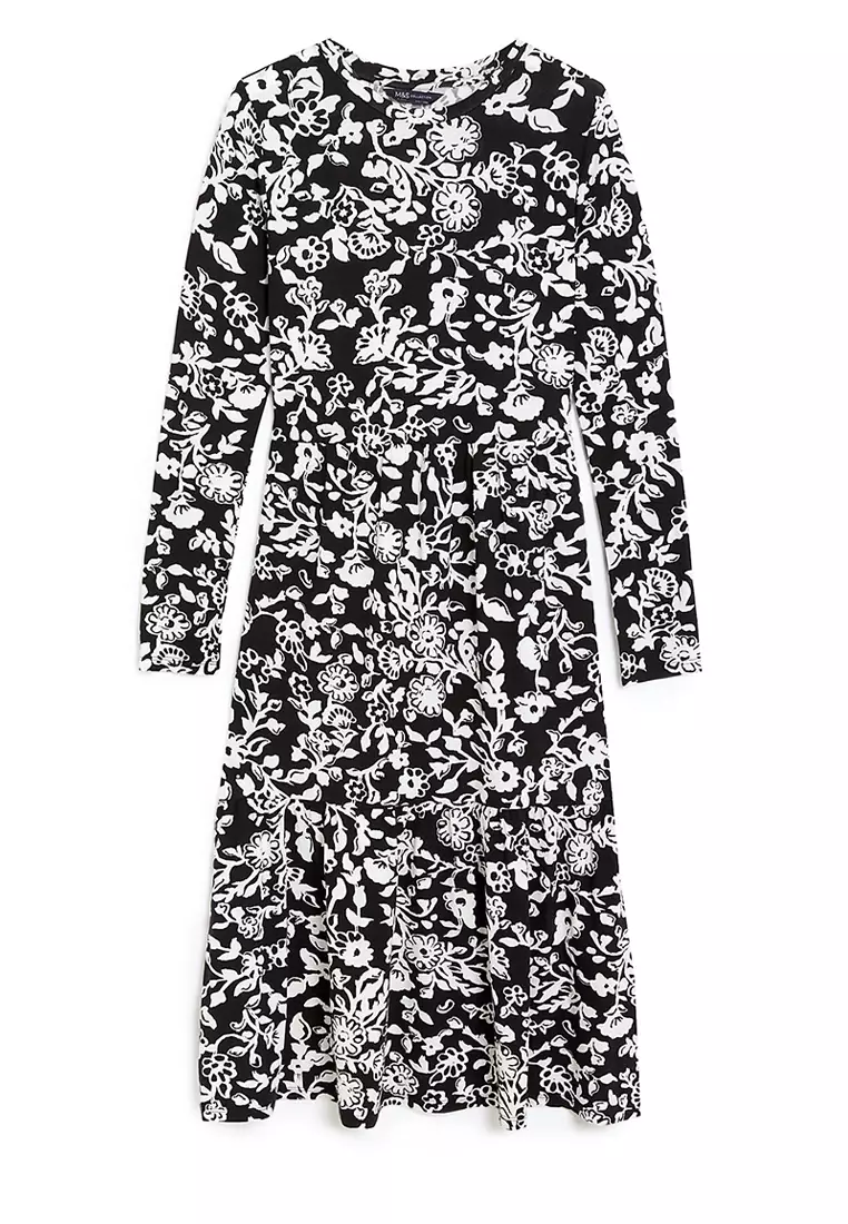Jersey Floral Maxi Tiered Dress