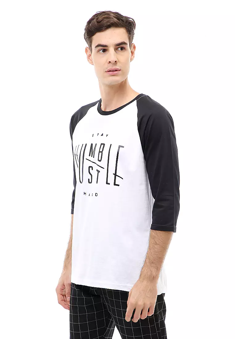 Jack T-Shirt Atasan Kasual Kaos Pria Stay Humble Long Sleeve Material Cotton ORIGINAL - Black White